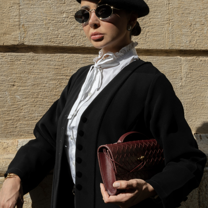 Picture of Velvet-Trim Abaya with Elegant Buttons